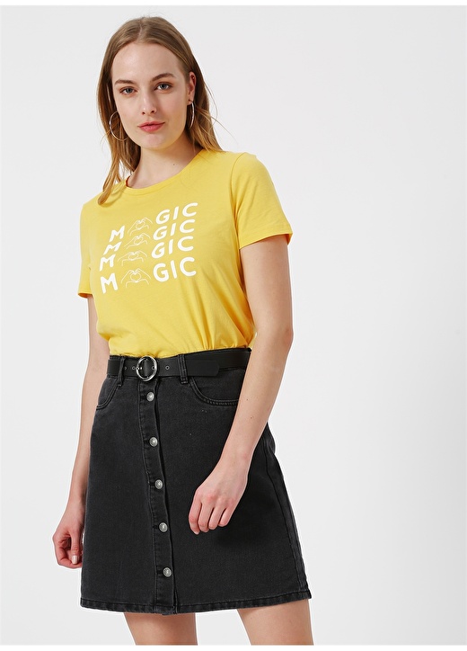 Vero Moda Bisiklet Yaka Yazı Baskılı Sarı Kadın T-Shirt 3