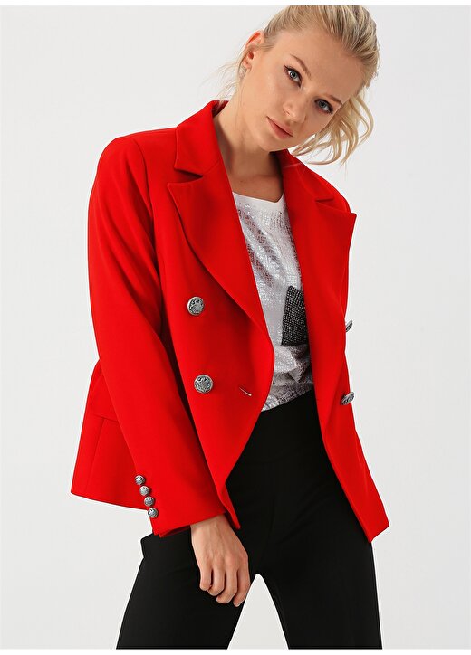 Selen Düğmeli Kırmızı Kadın Ceket 2