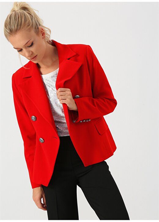 Selen Düğmeli Kırmızı Kadın Ceket 4