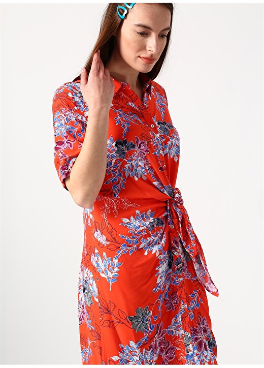 Koton 9Yak88573cw Koyu Kırmızı Kadın Bel Detaylı Çiçek Desenli Elbise 3