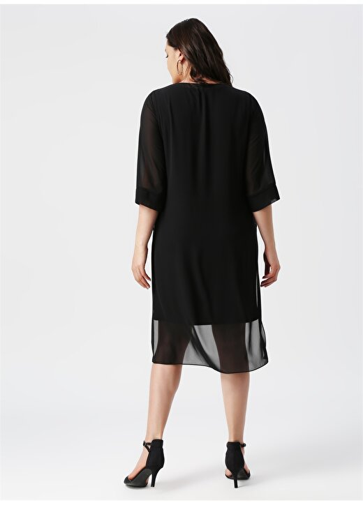 Selen O Yaka Yarım Kol Tül Pelerin Detaylı Taş İşlemeli Siyah Kadın Elbise 4