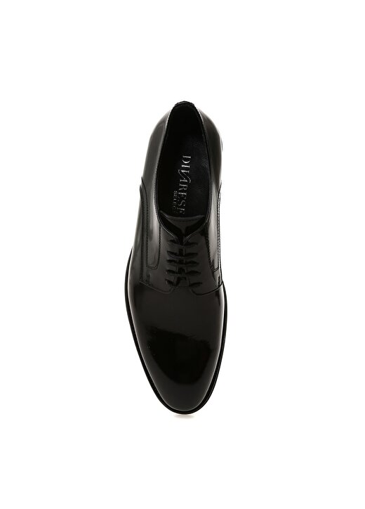 Divarese Kısa Topuklu Bağcıklı Sivri Uçlu Parlak Siyah Erkek Klasik Ayakkabı 4
