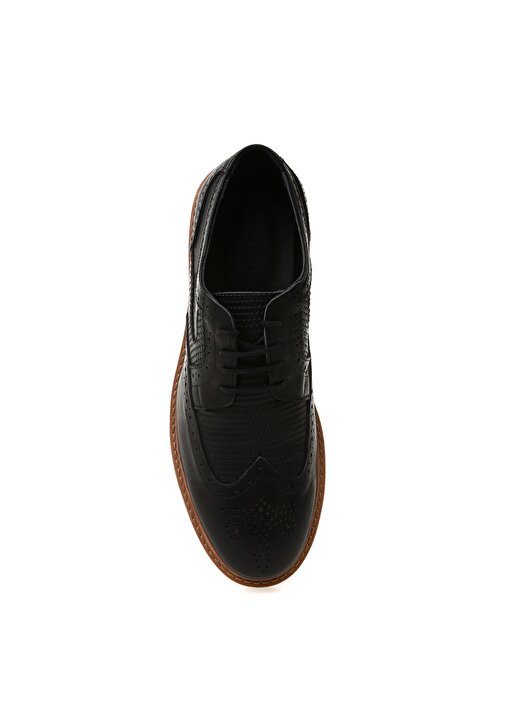 Kemal Tanca Düz Taban Yuvarlak Uçlu Bağcıklı Nokta Desenli Siyah Erkek Klasik Ayakkabı 4