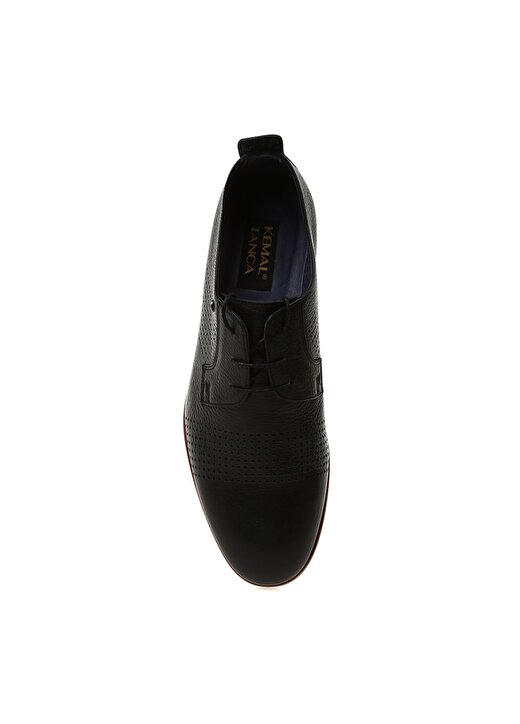 Kemal Tanca Kısa Topuk Sivri Uçlu Bağcıklı Nokta Desenli Siyah Erkek Klasik Ayakkabı 4