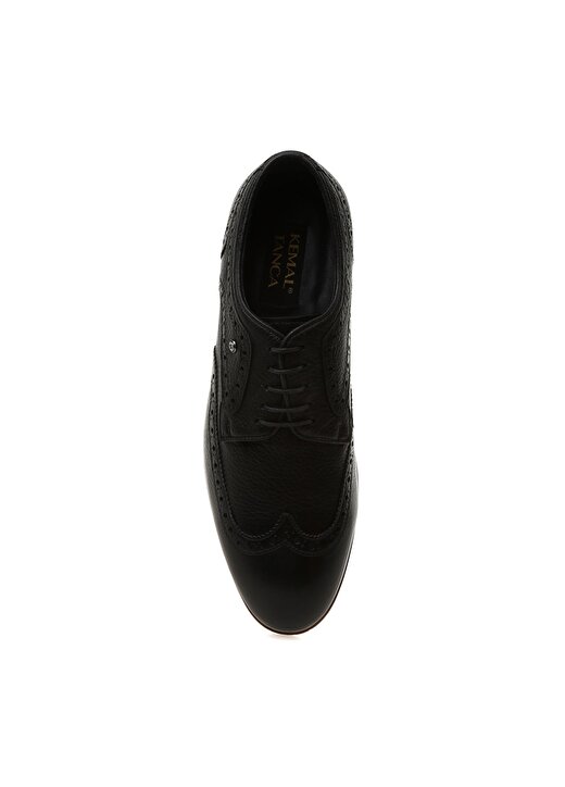 Kemal Tanca Kısa Topuklı Sivri Uçlu Bağcıklı Desenli Siyah Erkek Klasik Ayakkabı 4