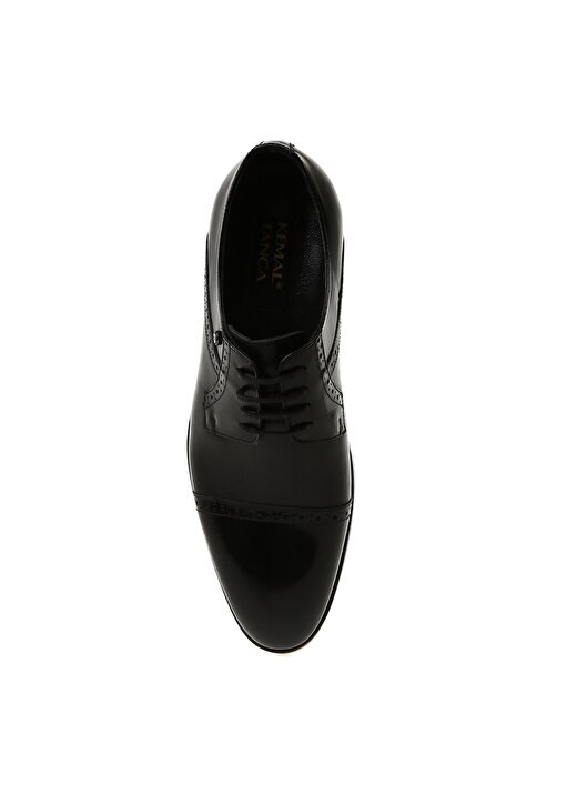 Kemal Tanca Kısa Topuklu Bağcıklı Sivri Uçlu Desenli Siyah Erkek Klasik Ayakkabı 4