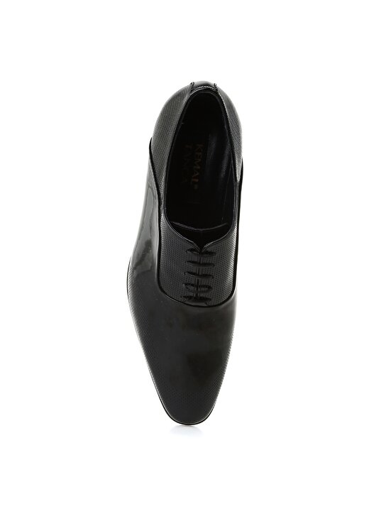 Kemal Tanca Kısa Topuklu Sivri Uçlu Bağcıklı Parlak Siyah Erkek Klasik Ayakkabı 4