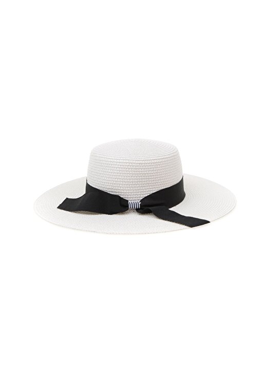 Bay Şapkaci Siyah Şeritli Kurdale Detaylı Beyaz Güneş Şapkası 1
