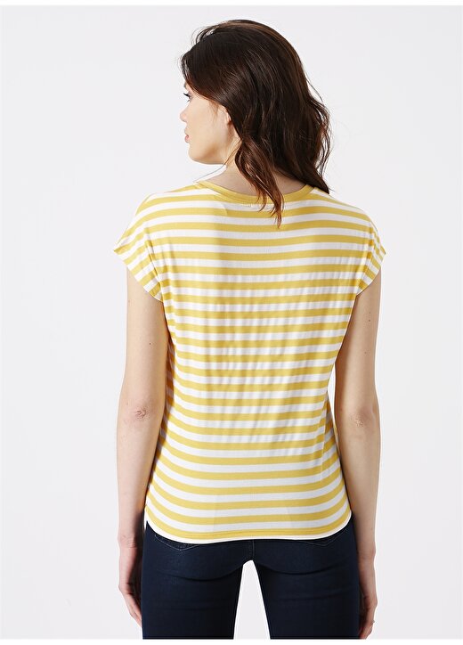 Koton V Yaka Sarı Çizgili Kadın T-Shirt 4