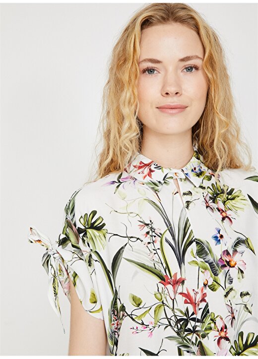 Koton Çiçek Desenli Kol Detaylı Yeşil Kadın Bluz 2