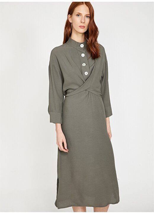 Koton Düğme Detaylı Haki Kadın Elbise 2