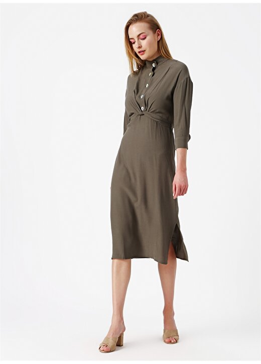 Koton Düğme Detaylı Haki Kadın Elbise 4