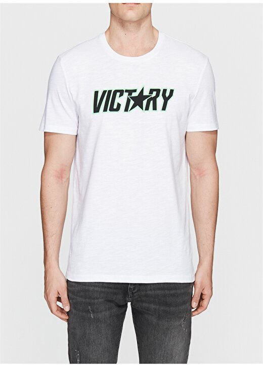 Mavi Victory Baskılı Beyaz Tişört 3