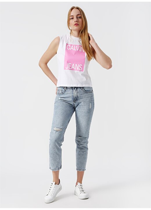Calvin Klein Jeans Beyaz Kadın T-Shirt CALVIN JEANS MUSCL 2