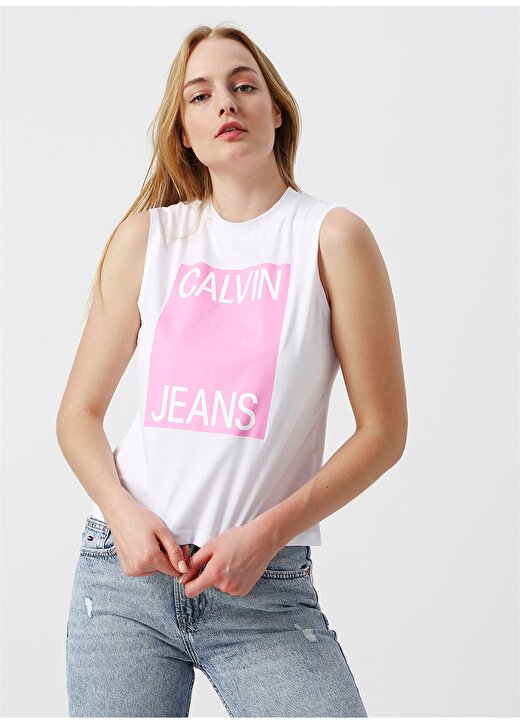 Calvin Klein Jeans Beyaz Kadın T-Shirt CALVIN JEANS MUSCL 3
