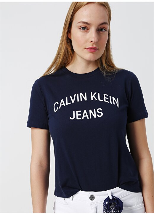 Calvin Klein Jeans Lacivert Kadın T-Shirt INST. CURVED LOGO 3