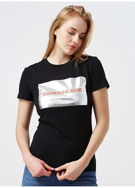 Calvin Klein Jeans Siyah Kadın T-Shirt INSTIT SILVER BOX 3