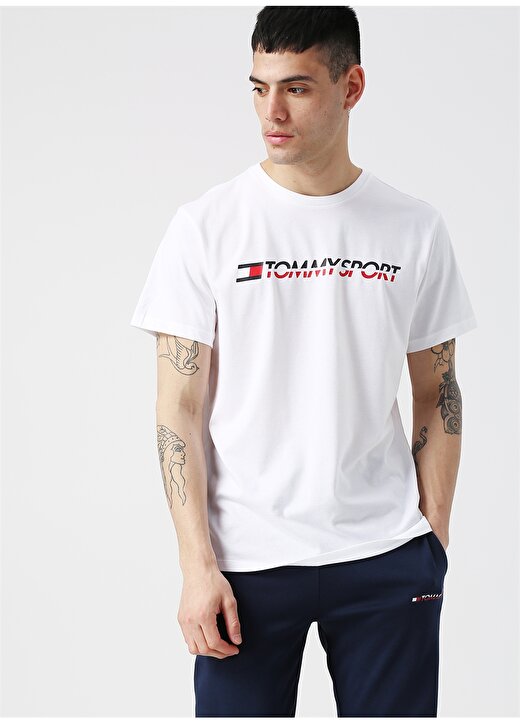 Tommy Sport Baskılı Yazılı Beyaz T-Shirt 1