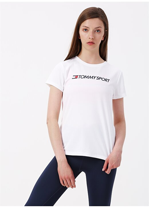 Tommy Sport Logolu Bisiklet Yaka Beyaz T-Shirt 1