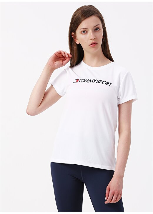 Tommy Sport Logolu Bisiklet Yaka Beyaz T-Shirt 3