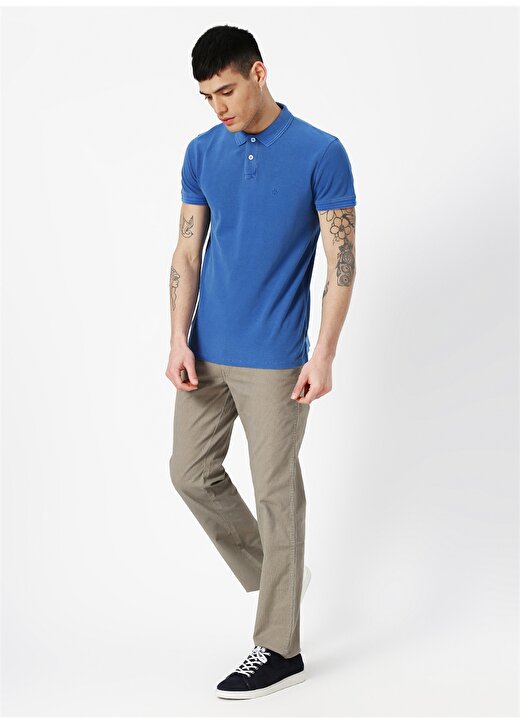 Wrangler Polo Yaka Kısa Kol Düz Regular Fit Mavi Erkek T-Shirt 2