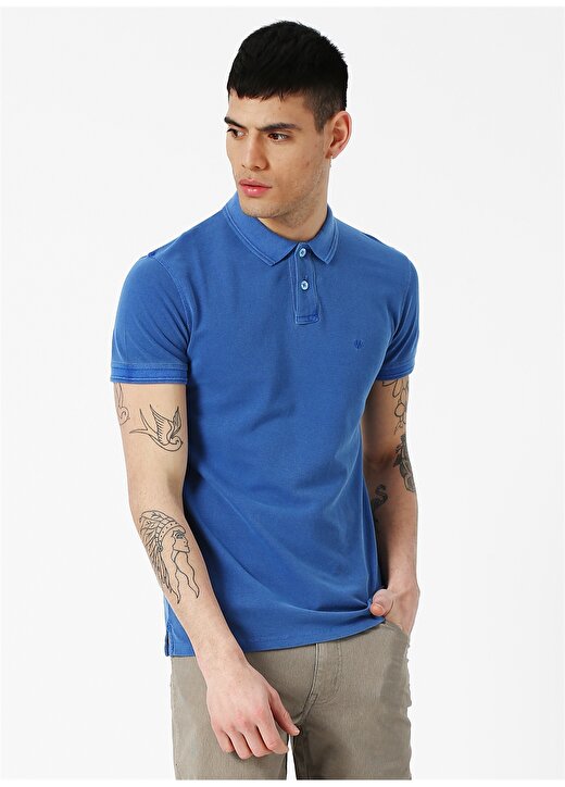 Wrangler Polo Yaka Kısa Kol Düz Regular Fit Mavi Erkek T-Shirt 3