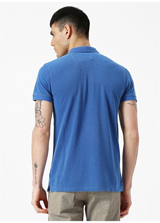 Wrangler Polo Yaka Kısa Kol Düz Regular Fit Mavi Erkek T-Shirt 4
