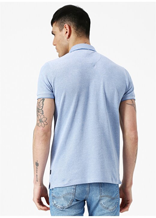 Wrangler Polo Yaka Kısa Kol Düz Regular Fit İndigo Erkek T-Shirt 4