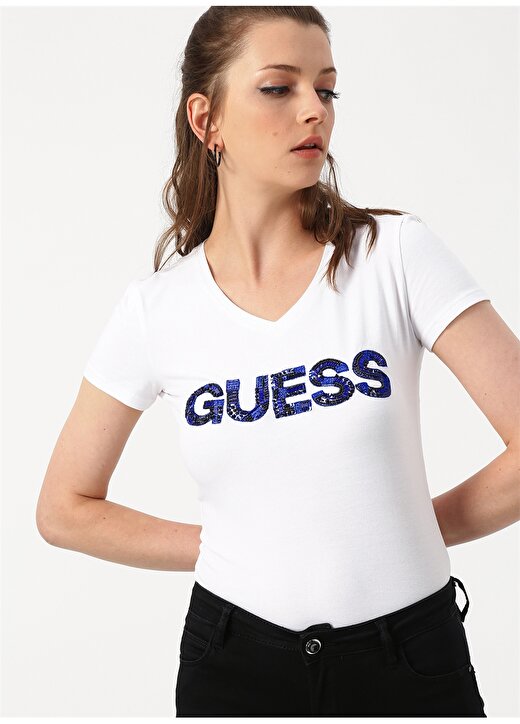 Guess Boncuk Detaylı Beyaz T-Shirt 1