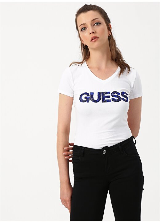 Guess Boncuk Detaylı Beyaz T-Shirt 3