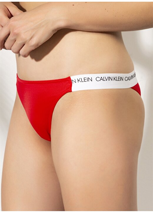 Calvin Klein KW0KW00667 Marka Baskı Şerit Düz Kırmızı Kadın Bikini Alt 3