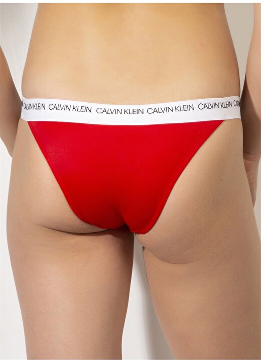 Calvin Klein KW0KW00667 Marka Baskı Şerit Düz Kırmızı Kadın Bikini Alt 4