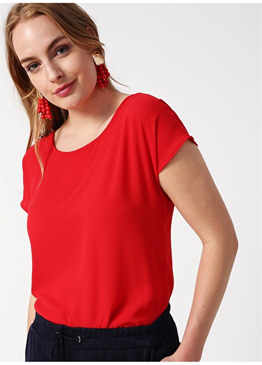 Koton Bisiklet Yaka Kırmızı Kadın T-Shirt 3