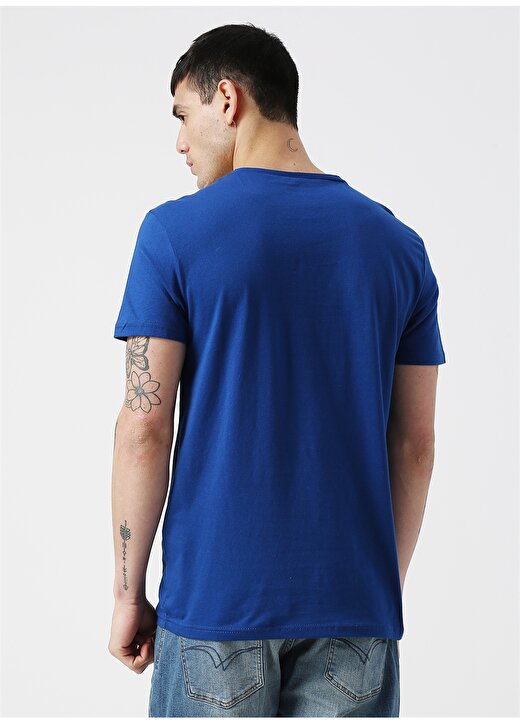 Koton Baskılı Mavi Bisklet Yaka T-Shirt 4