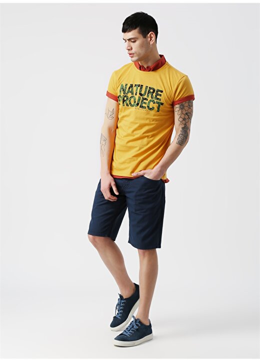 Koton Sarı Baskılı Bisiklet Yaka T-Shirt 2