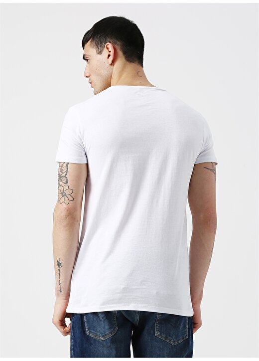 Koton Beyaz Baskılı Bisiklet Yaka T-Shirt 4