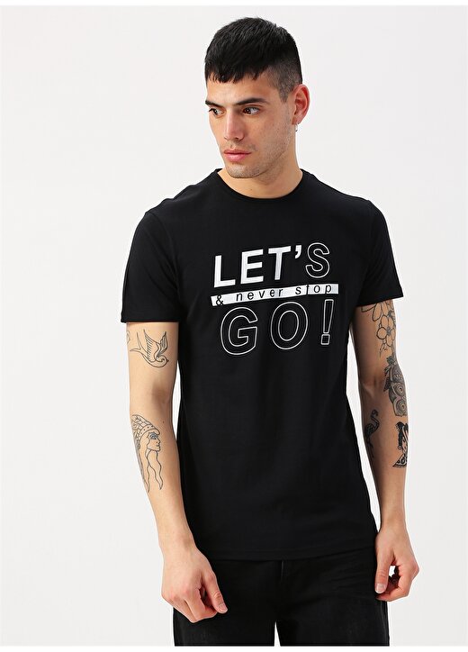 Koton Baskılı Yazılı Siyah T-Shirt 3