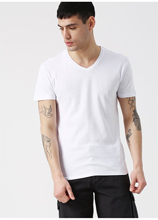 Koton Beyaz V Yaka T-Shirt 1
