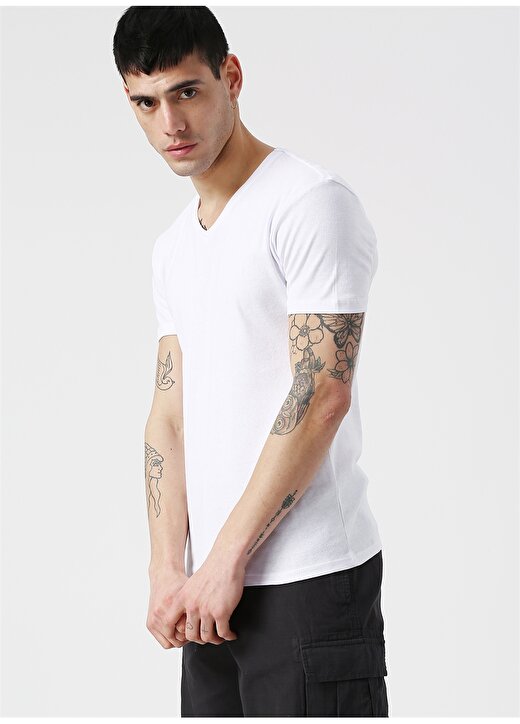 Koton Beyaz V Yaka T-Shirt 3