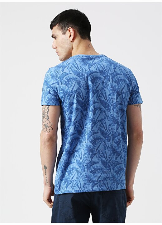 Koton Desenli Mavi Bisiklet Yaka T-Shirt 4