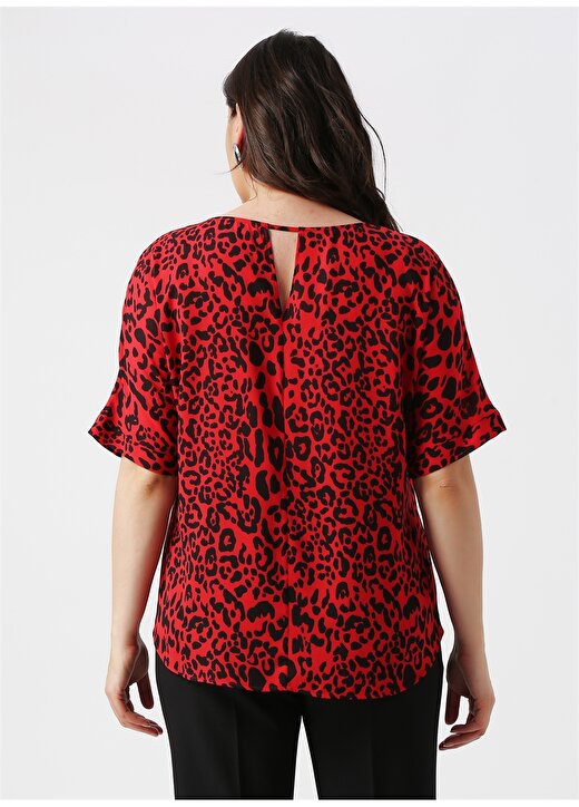 Ekol Kırmızı Leopar Desen Kısa Kol Kadın Bluz 4