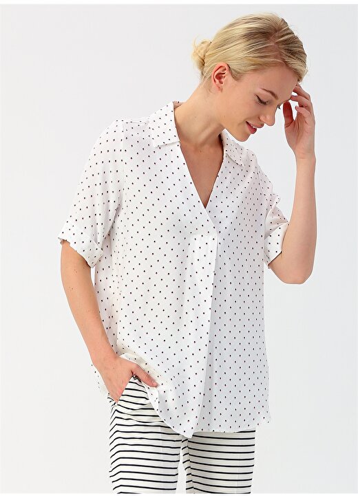İpekyol Gömlek Yaka Desenli Kırık Beyaz Bluz 1