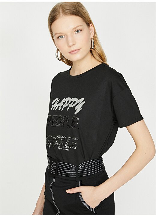 Koton Baskılı Siyah T-Shirt 3