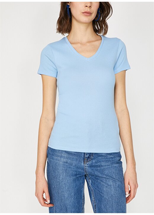 Koton Açık Mavi Kadın T-Shirt 3