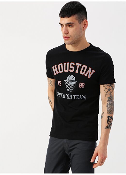 Koton Baskılı Yazılı Siyah T-Shirt 3