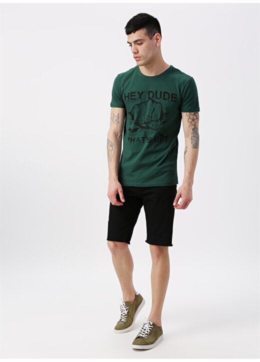 Koton Baskılı Bisiklet Yaka Yeşil T-Shirt 2