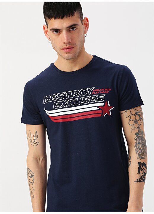 Koton Baskılı Yazılı Lacivert T-Shirt 1