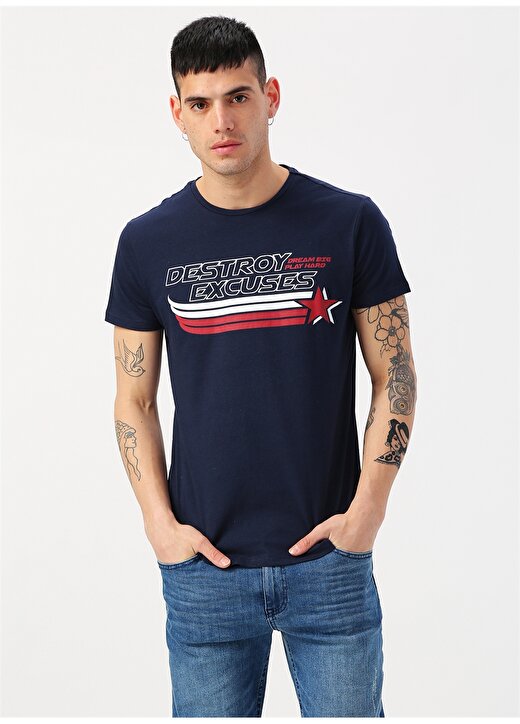 Koton Baskılı Yazılı Lacivert T-Shirt 3