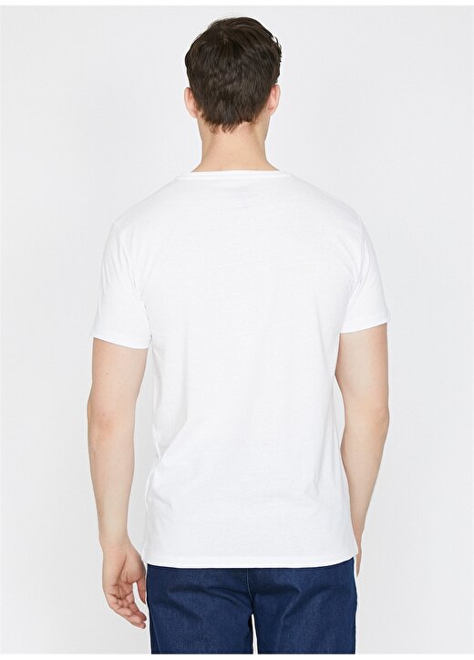 Koton Baskılı Beyaz Bisiklet Yaka T-Shirt 4