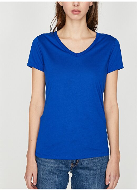 Koton V Yaka Mavi T-Shirt 3